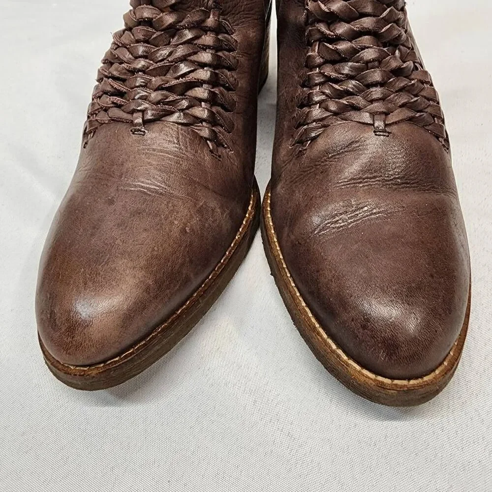 Latigo Anthropologie Kick Soft Leather Woven Western Espresso Booties Women's 11